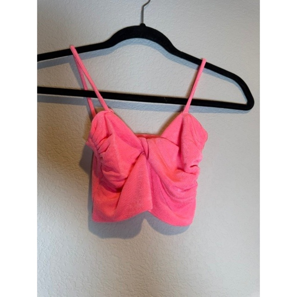 Olivaceous Neon Pink Front Knot Ruched Crop Top XS S2200-528LTZ